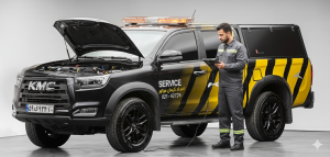 ماشین امداد خودرو کرمان موتور از نمای کنار با طراحی رسمی