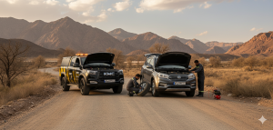 بررسی نشتی والو و کلاهک تایر توسط تکنسین امداد کرمان موتور