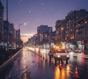 امداد کرمان موتور در بلوار نلسون ماندلا تهران در شب