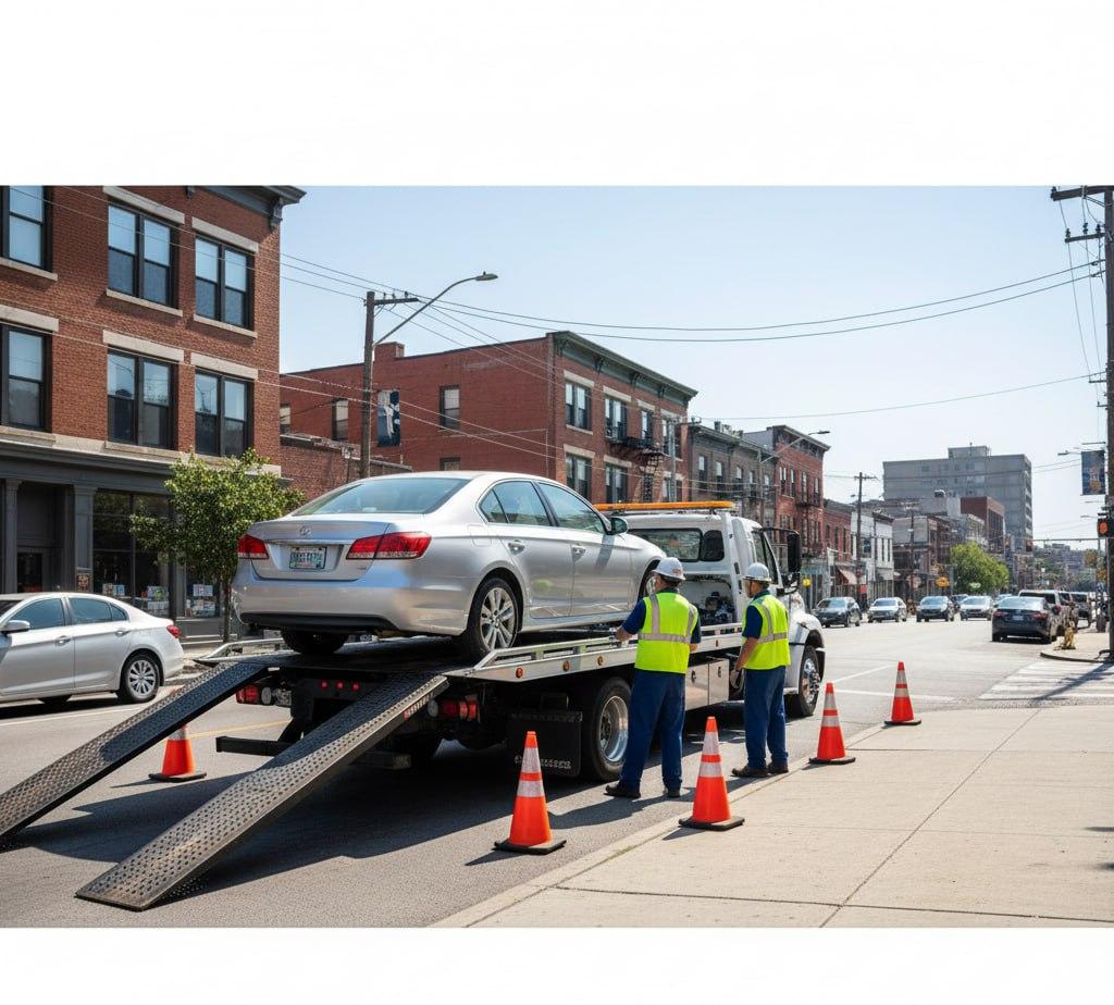 یدک‌کش تخت‌رو در حال بارگیری خودرو کرمان موتور در روز