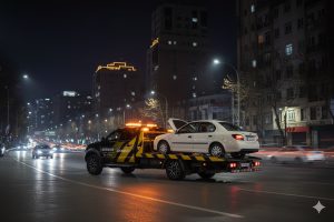 امداد جاده‌ای کرمان موتور در حاشیه بزرگراه با ایمن‌سازی صحنه