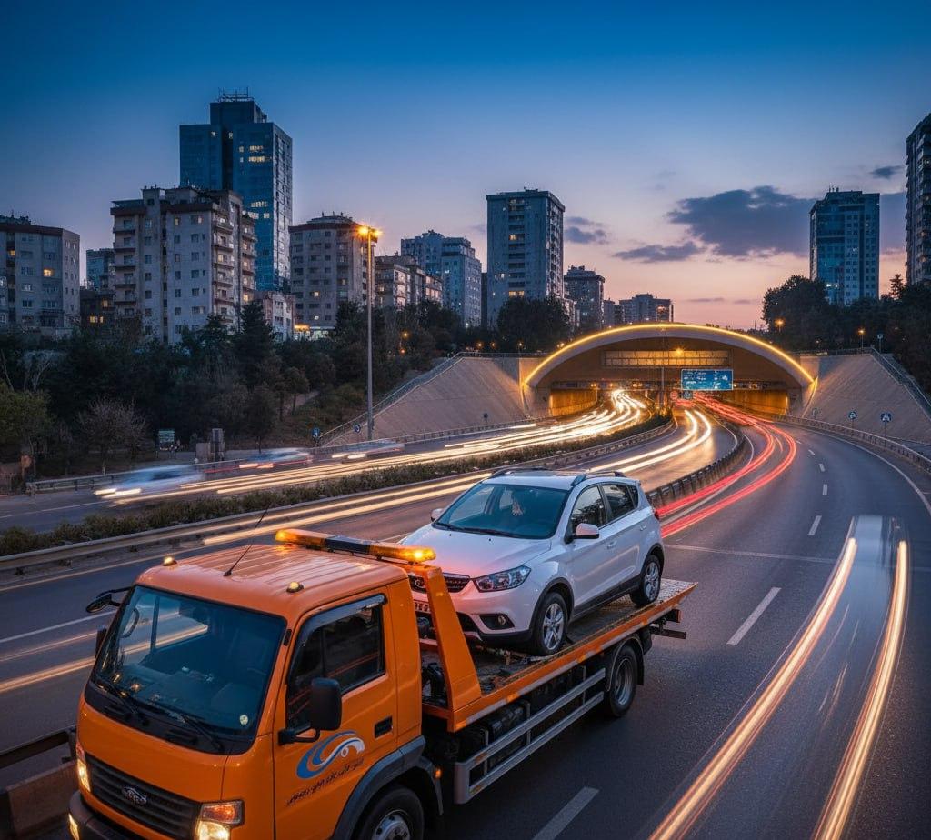 حمل جک S3 با یدک‌کش در تهرانپارس با مخروط ایمنی