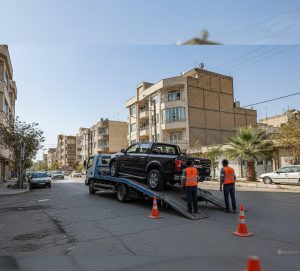 یدک‌کش KMC T8 در کرج با تخت‌رو و چراغ هشدار