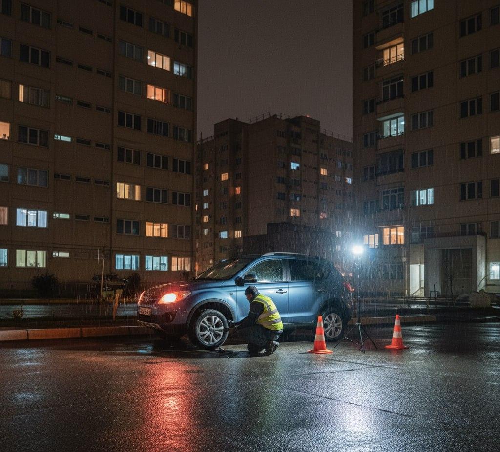 پنچرگیری کرمان موتور در اکباتان هنگام شب