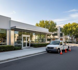 تابلو راهنما و خودرو امدادی مقابل دفتر امداد کرمان موتور