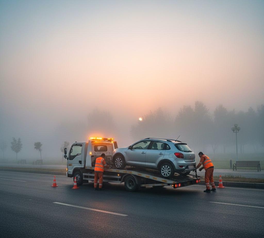 یدک‌کش کرمان موتور در چیتگر هنگام بامداد