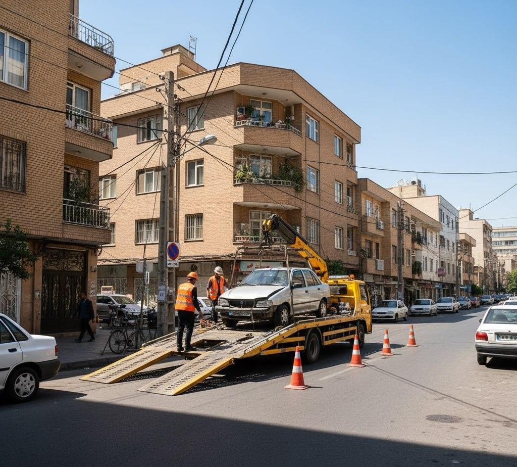 یدک‌کش کرمان موتور در نارمک با خودروبر تخت‌رو