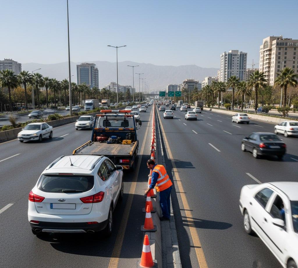 امداد خودرو جک S5 متوقف شده در حاشیه بزرگراه در ایران