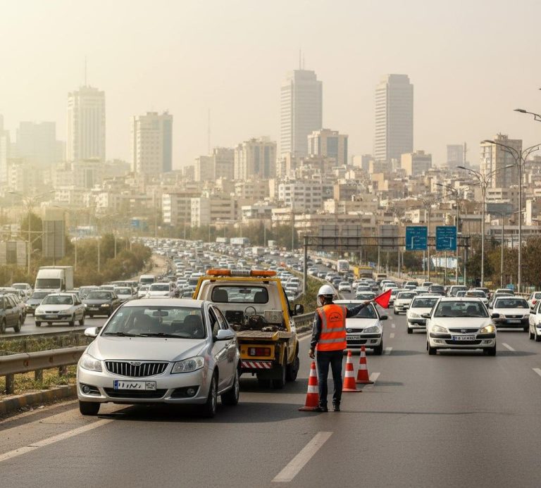 امداد خودرو جیلی GC6 متوقف شده در ترافیک تهران