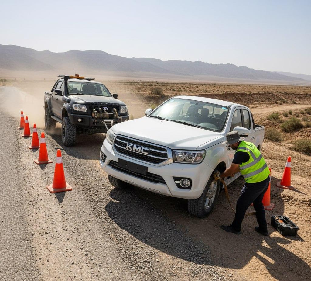 امداد خودرو KMC T9 گیر کرده در حاشیه جاده خاکی نزدیک تهران