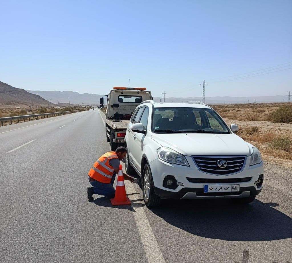امداد خودرو لیفان X60 متوقف شده در حاشیه جاده بینشهری