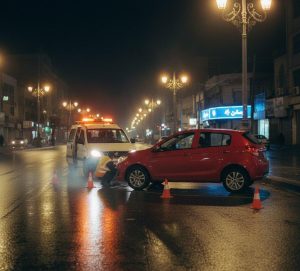 امداد خودرو لیفان X50 متوقف‌شده در خیابان شهری تهران در شب