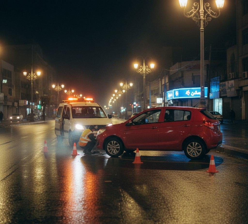 امداد خودرو لیفان X50 متوقفشده در خیابان شهری تهران در شب